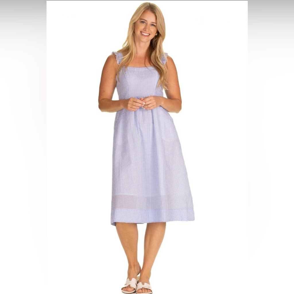 Duffield Lane Navy And White Wendy Seersucker Dress Xs